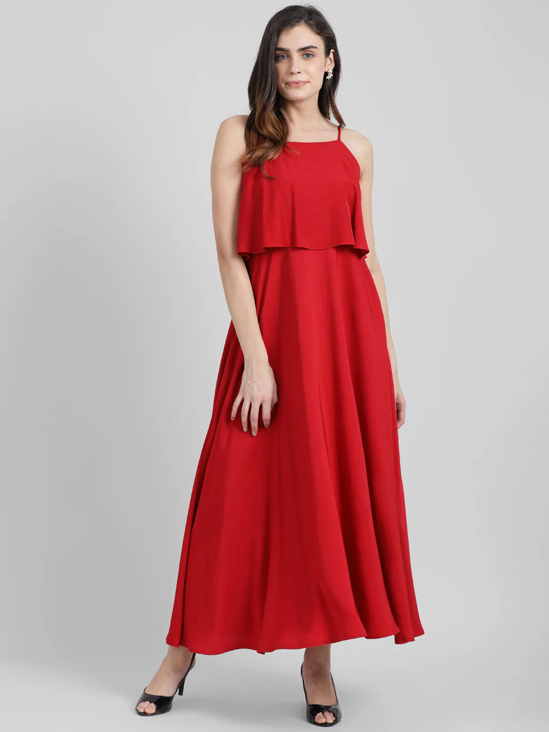 Red Solid Fit & Flare Dress - Image 2