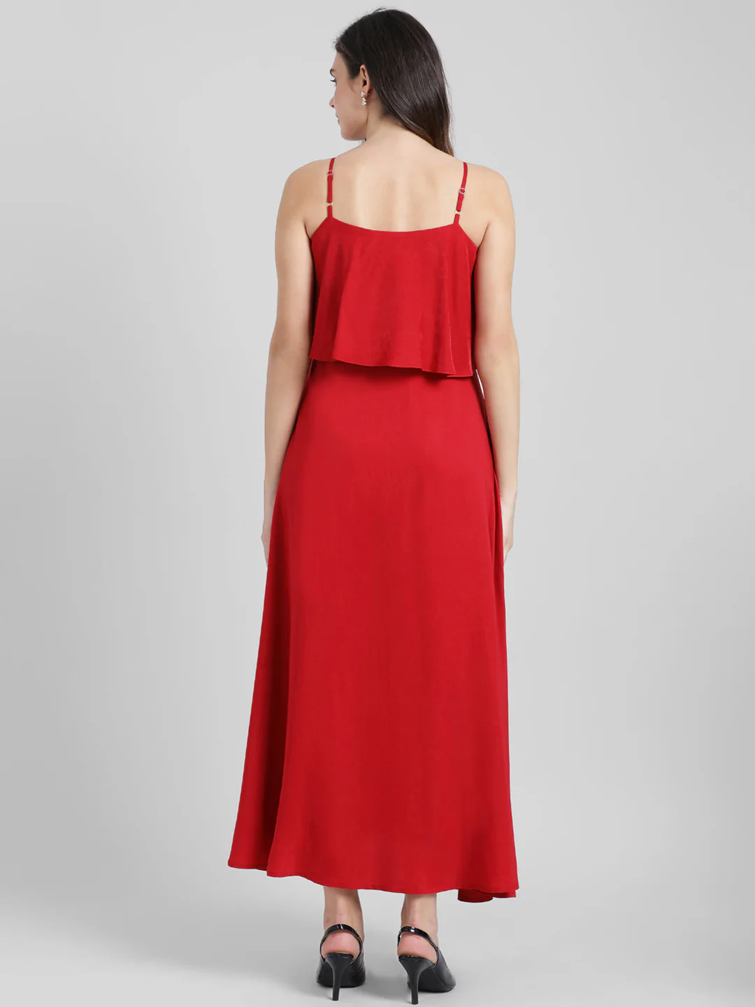 Red Solid Fit & Flare Dress - Image 5