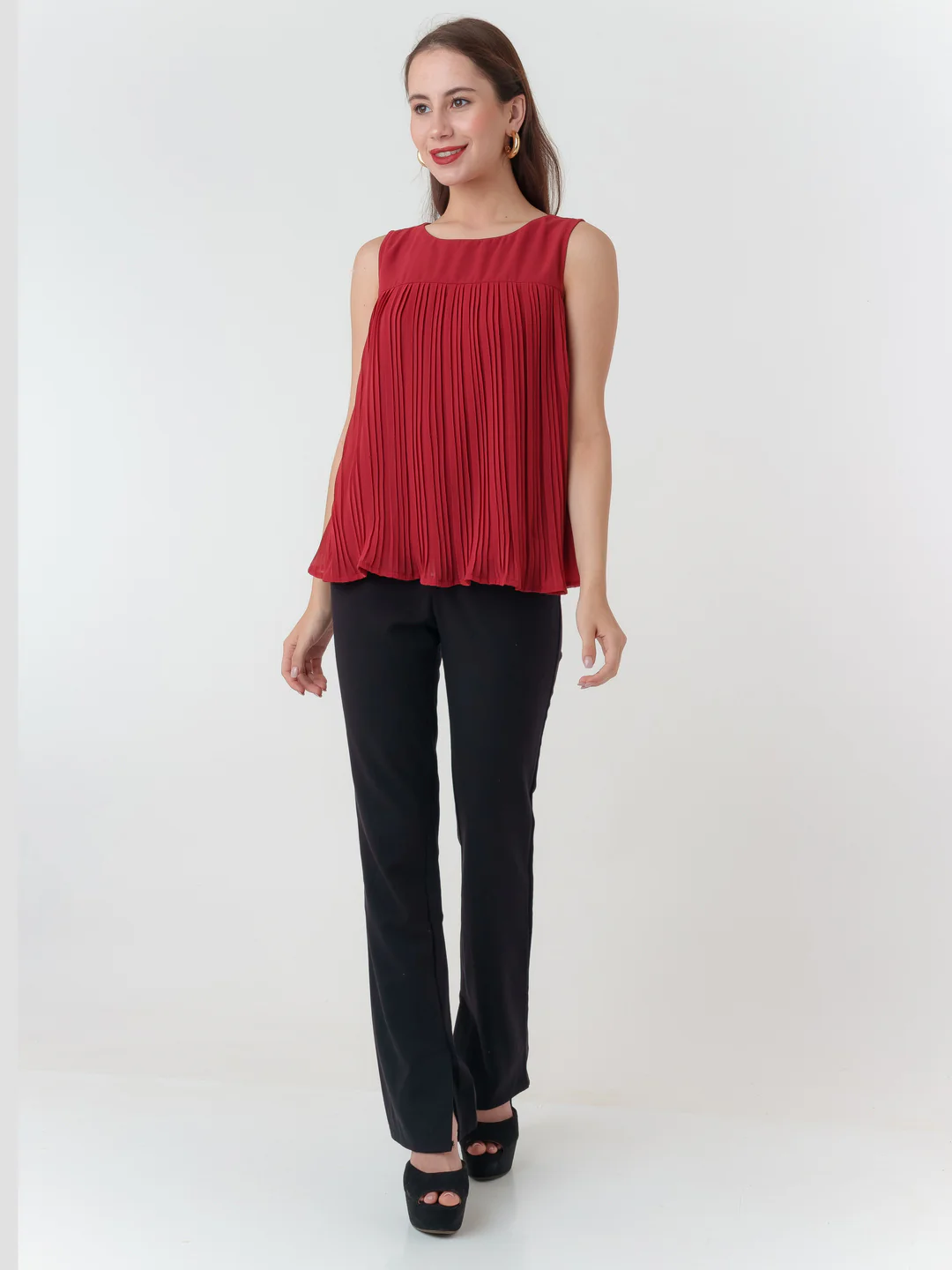 Red Solid Flared Top