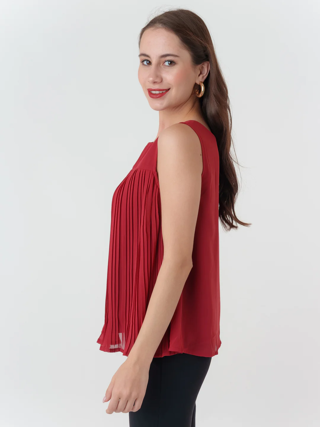 Red Solid Flared Top - Image 3