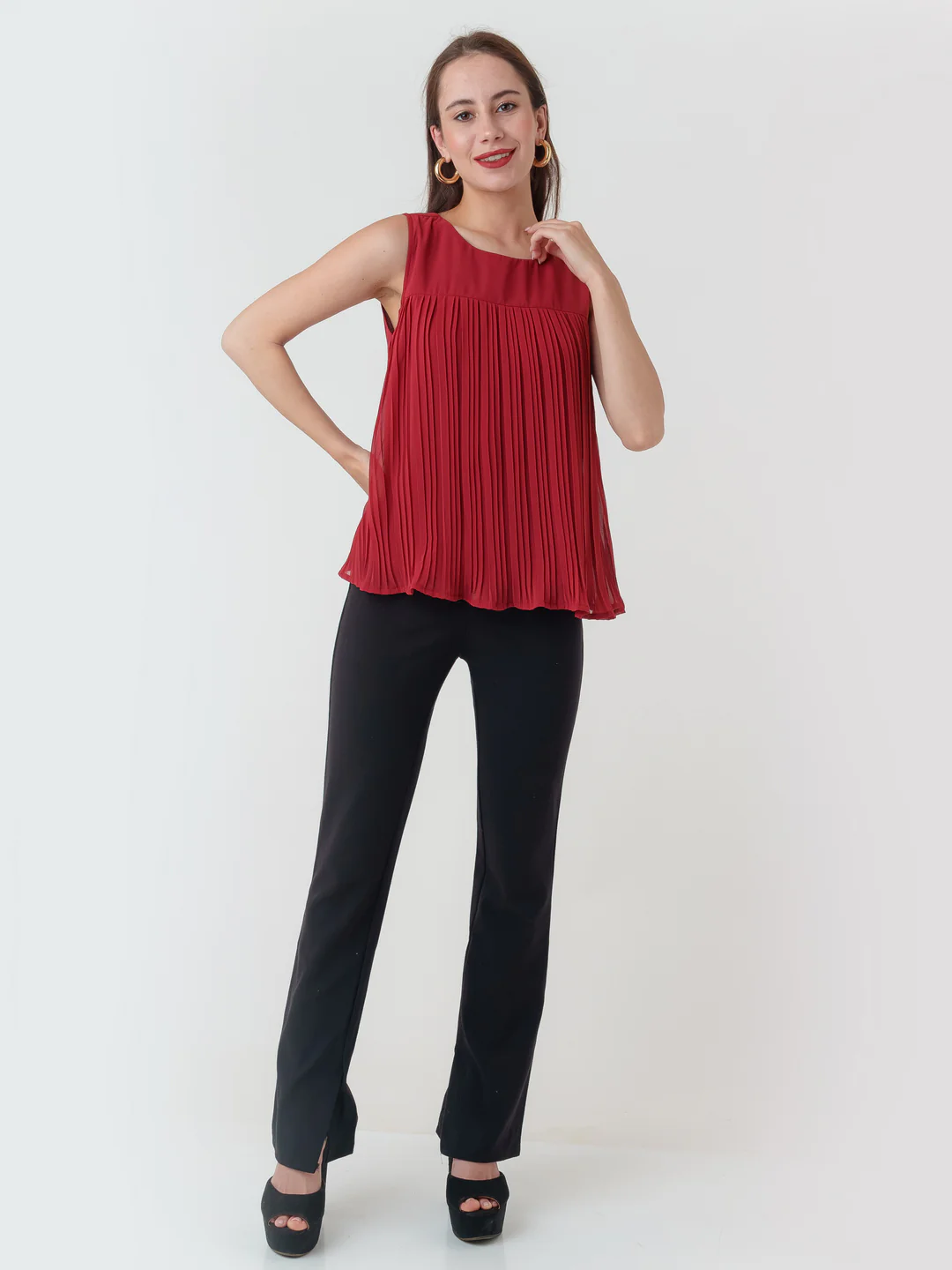 Red Solid Flared Top - Image 5
