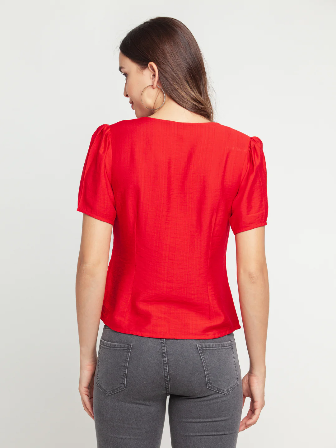 Red Solid Gathered Top - Image 4