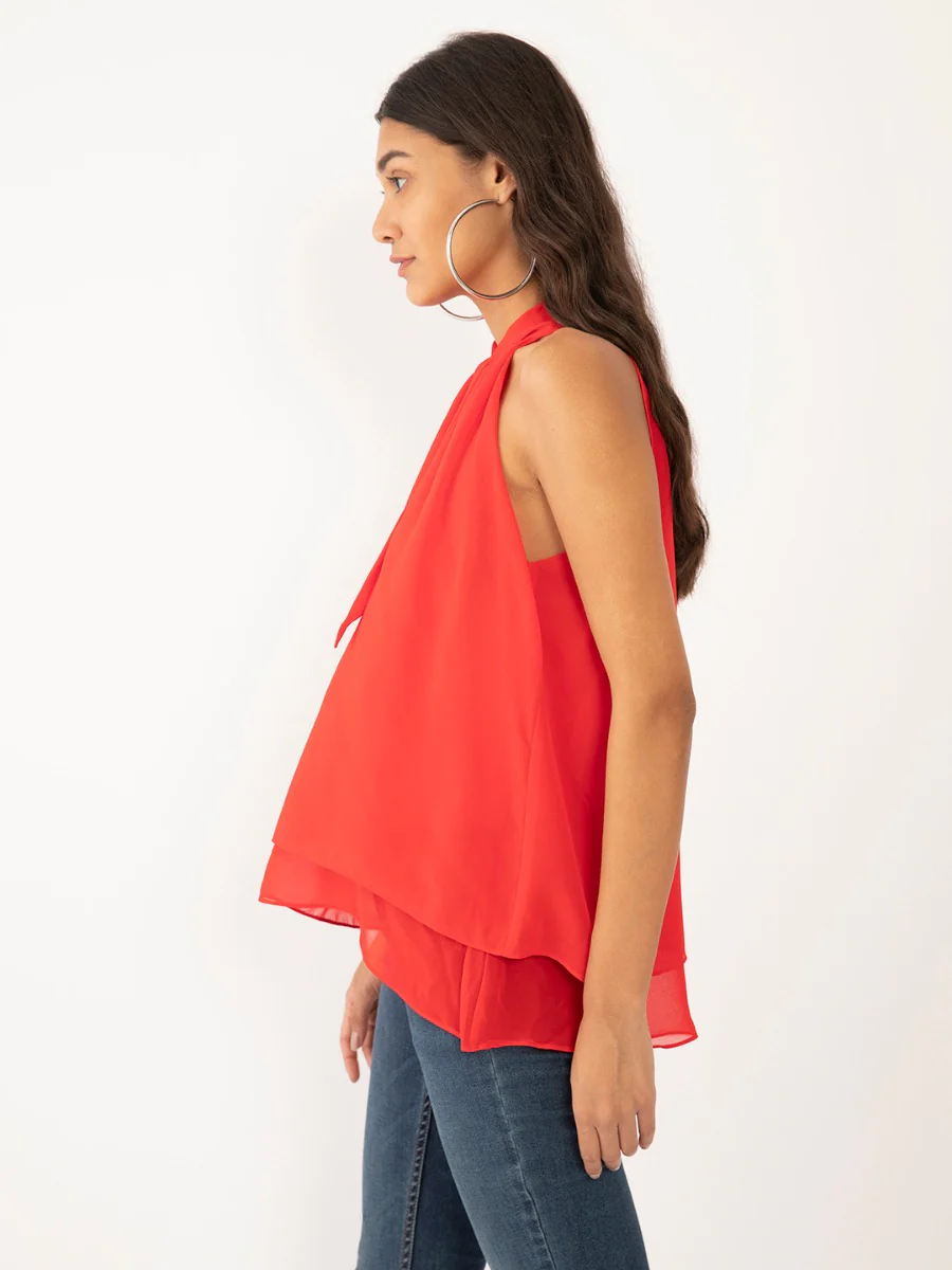 Red Solid Layered Top - Image 3