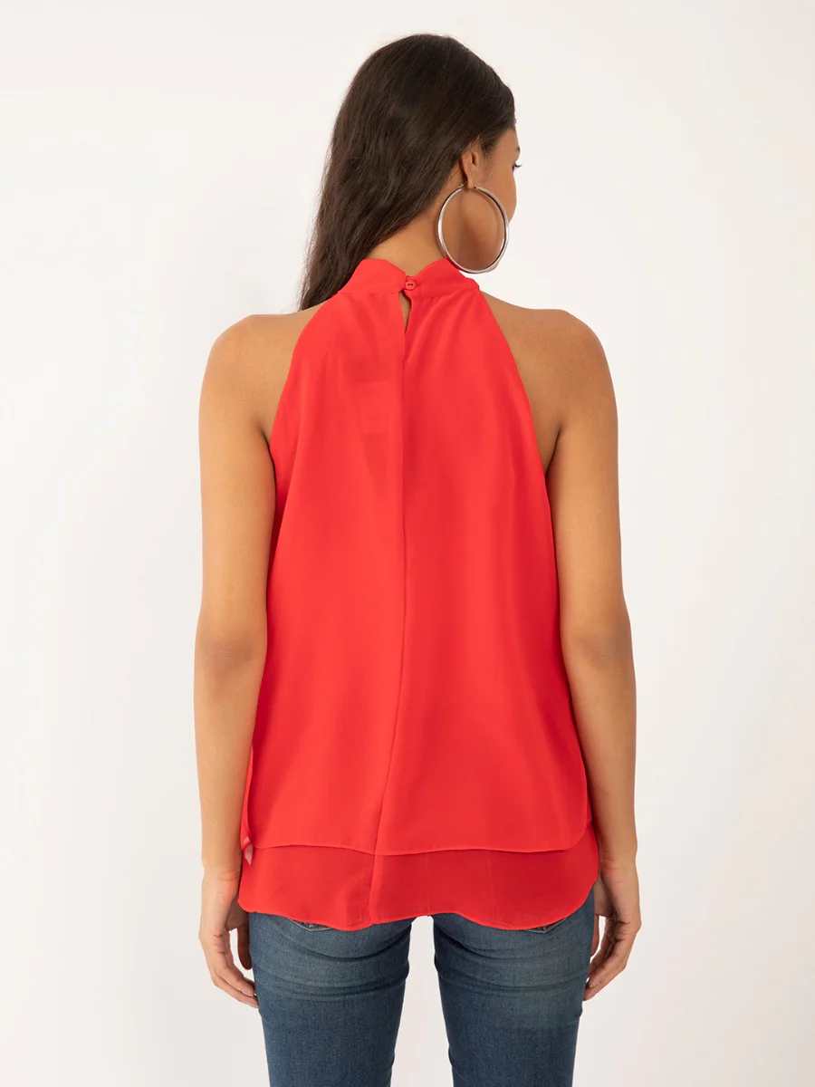 Red Solid Layered Top - Image 4