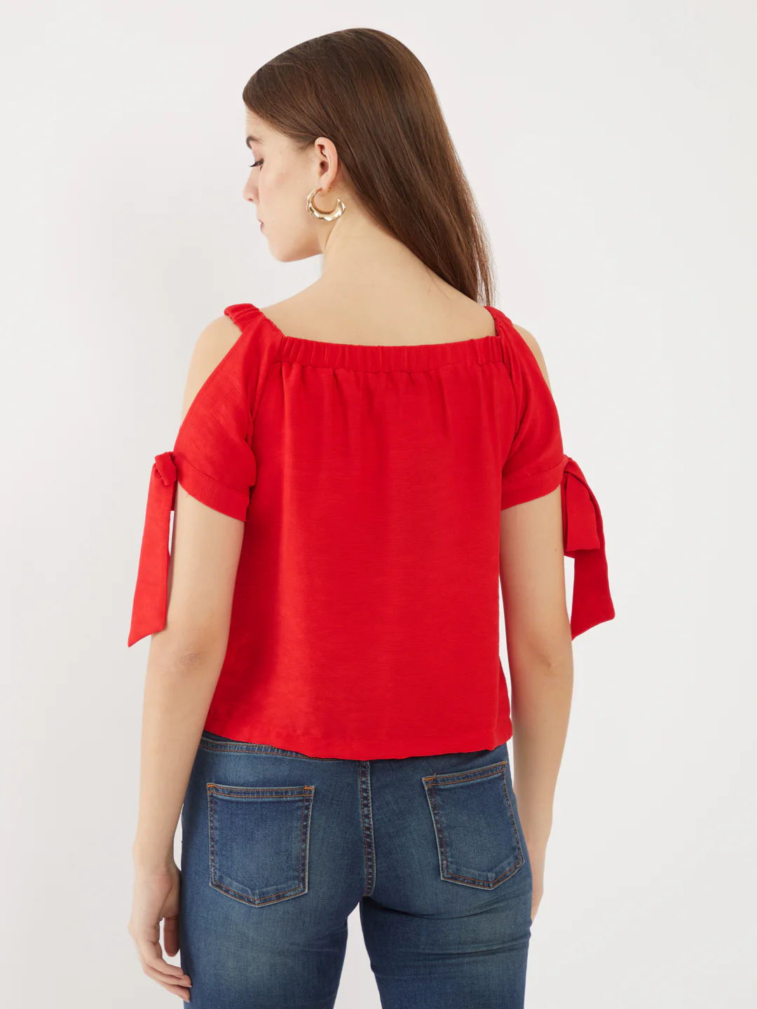 Red Solid Off-shoulder Top - Image 4