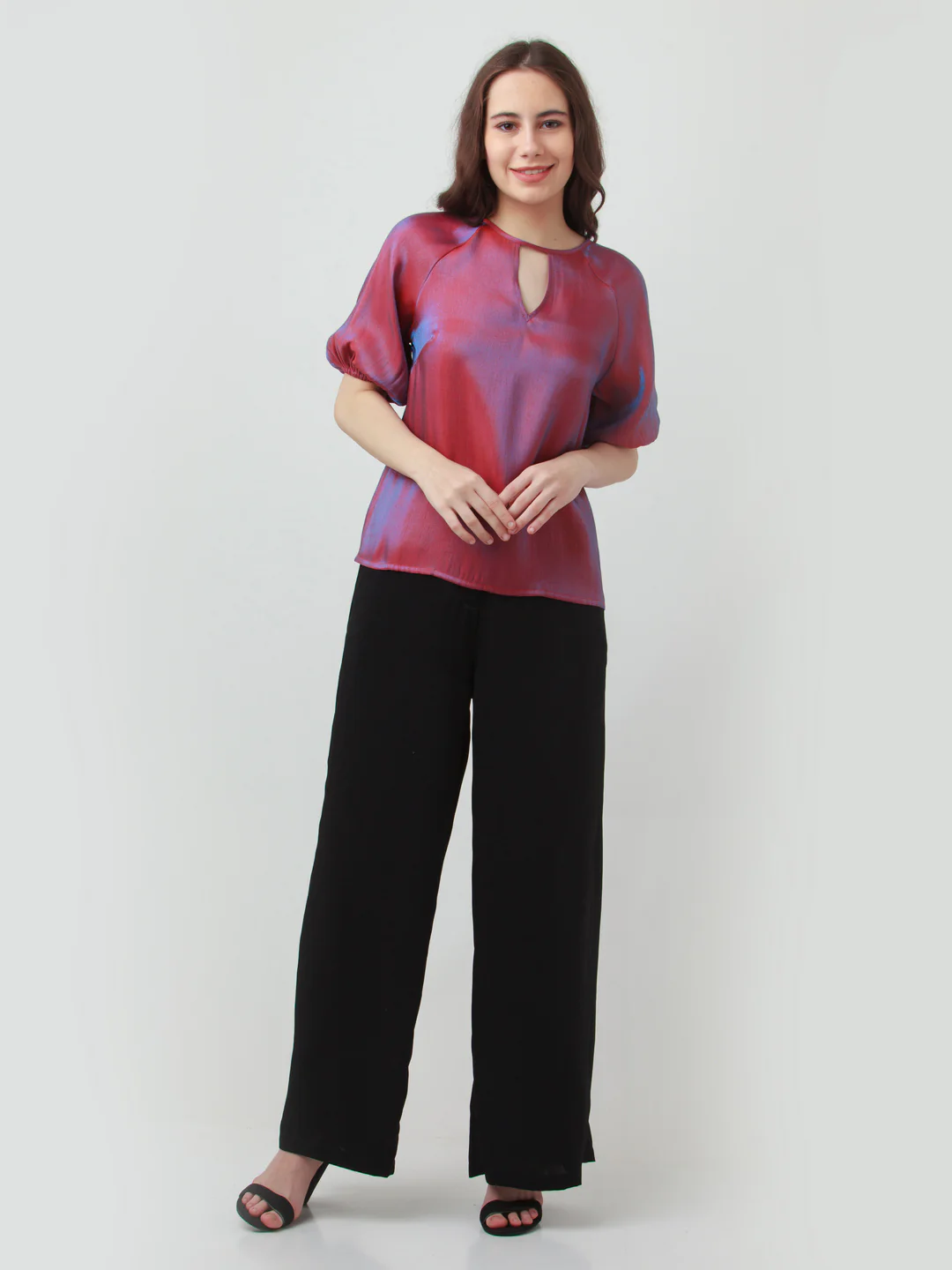 Red Solid Puff Sleeve Top - Image 5