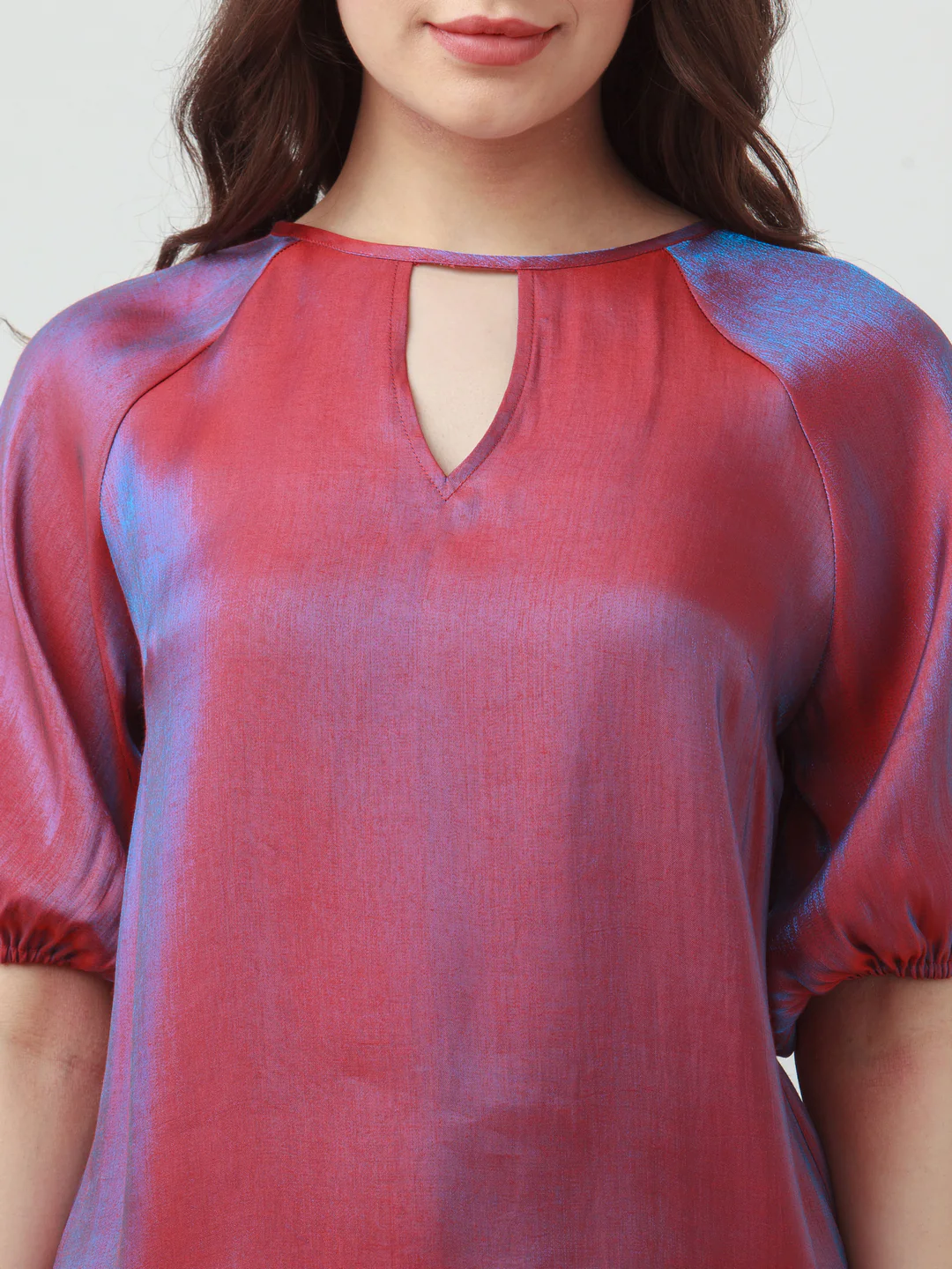 Red Solid Puff Sleeve Top - Image 6
