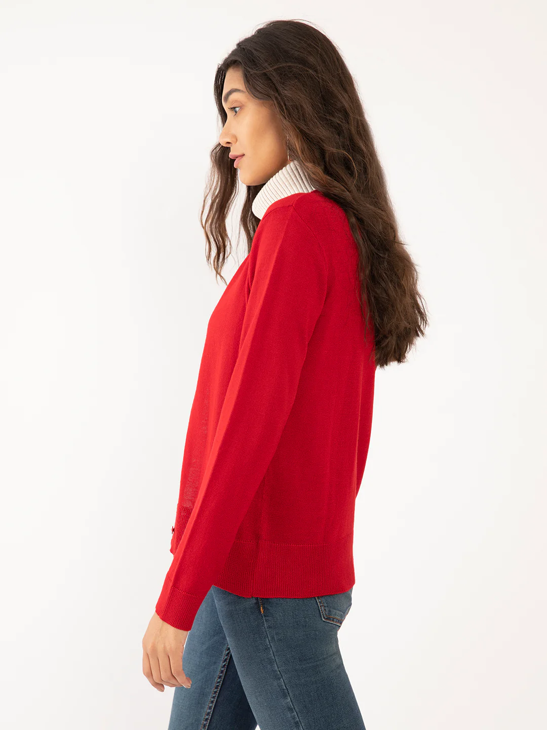 Red Solid Regular Cardigans - Image 3