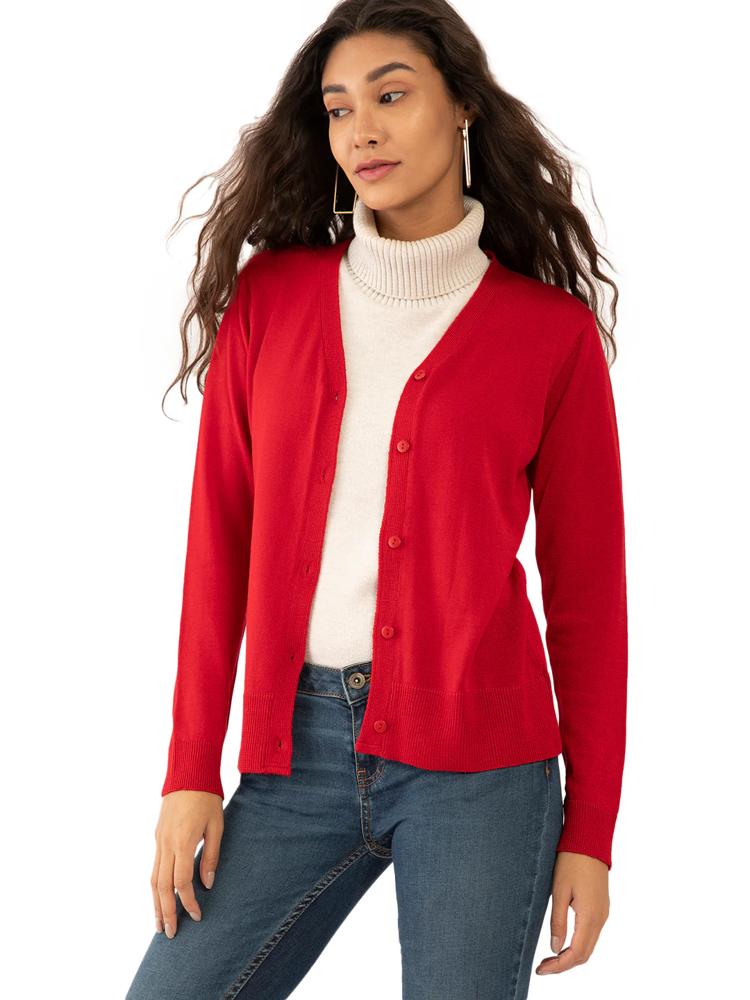 Red Solid Regular Cardigans - Image 5