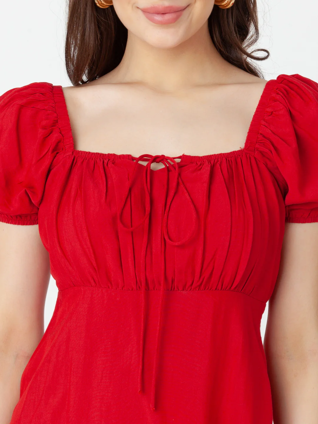 Red Solid Regular Short Dress - Image 6