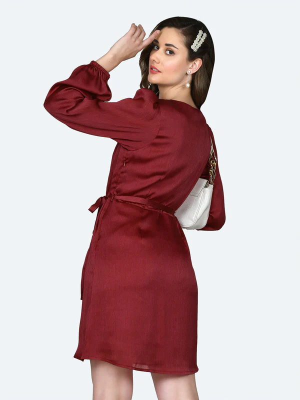 Red Solid Regular Short Dress - Image 4