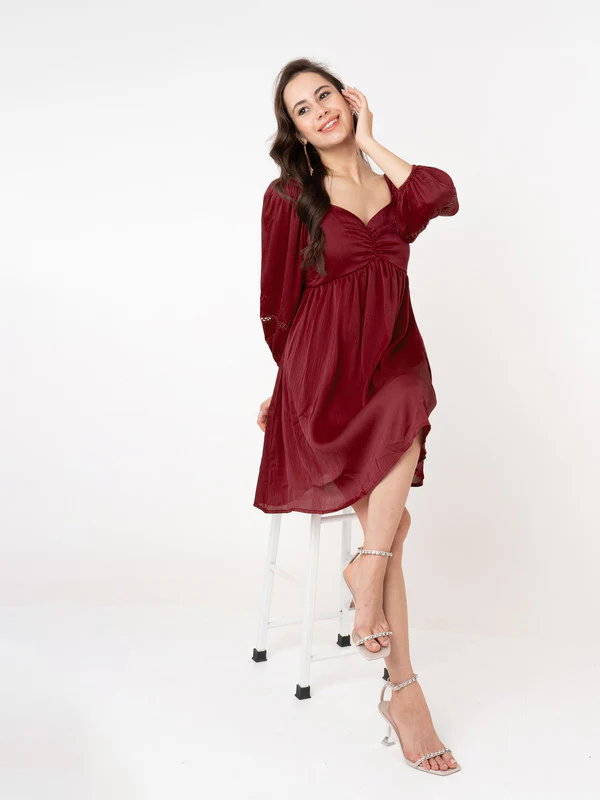 Red Solid Regular Short Dress