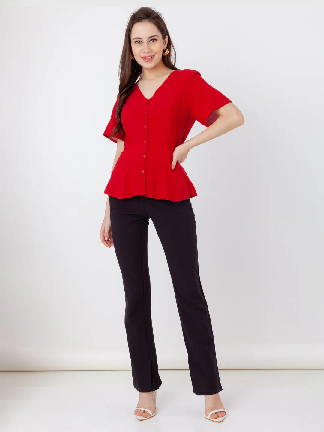 Red Solid Regular Top