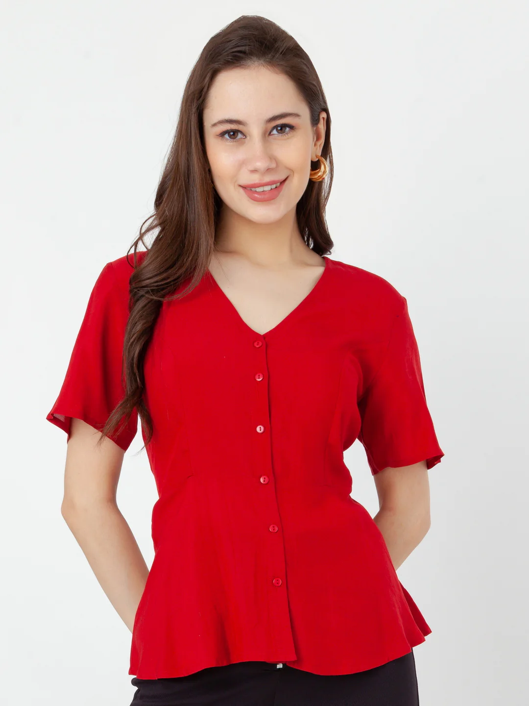 Red Solid Regular Top - Image 2