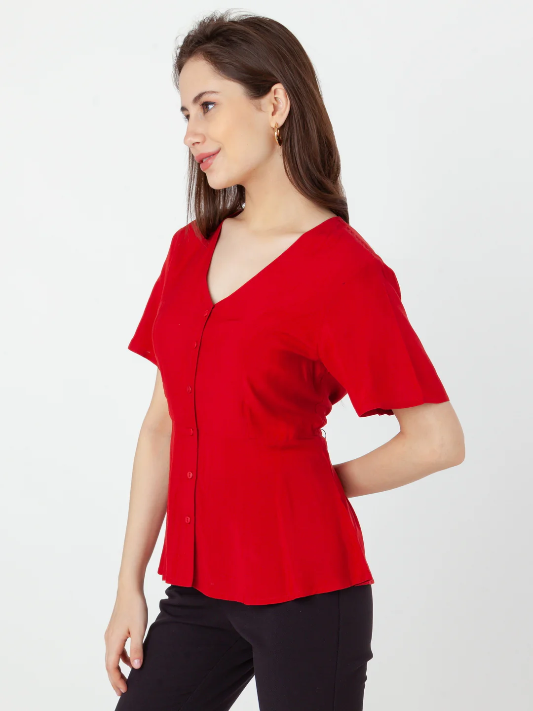 Red Solid Regular Top - Image 3
