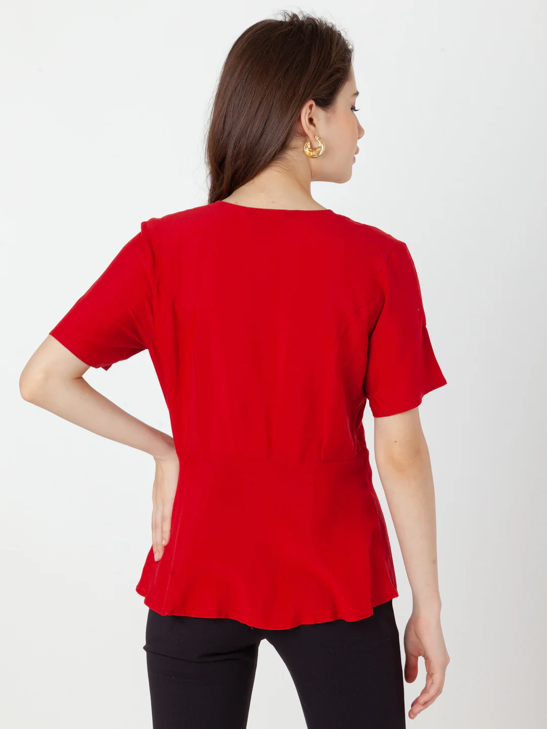 Red Solid Regular Top - Image 4