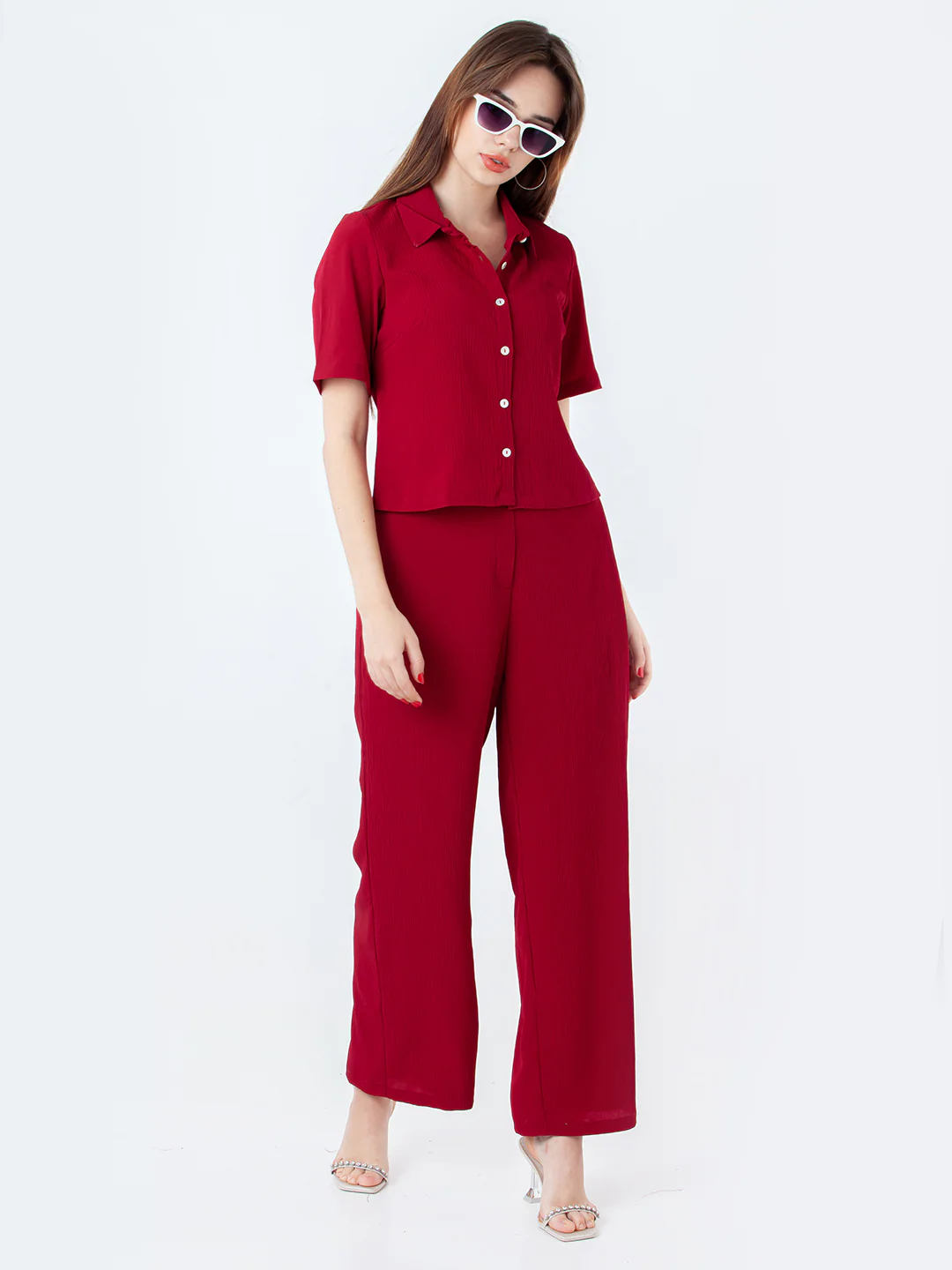 Red Solid Regular Trouser
