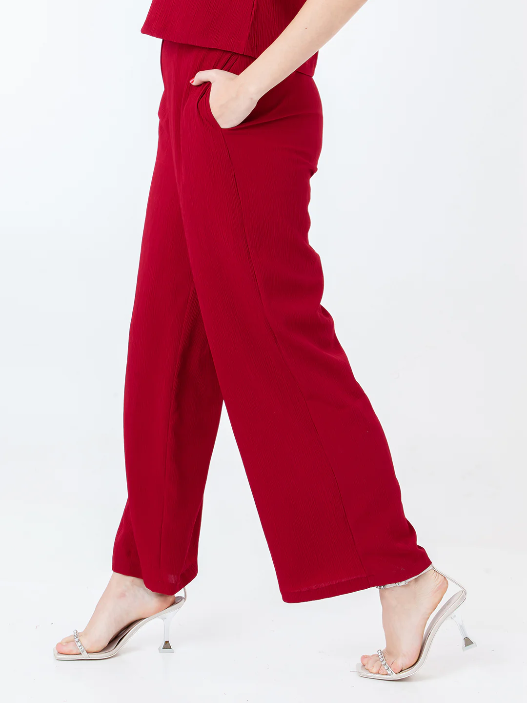 Red Solid Regular Trouser - Image 3