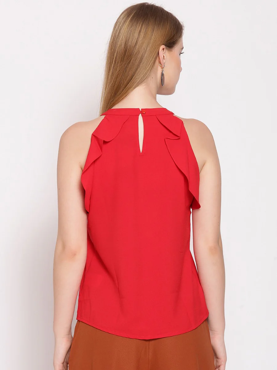 Red Solid Ruffle Top - Image 4