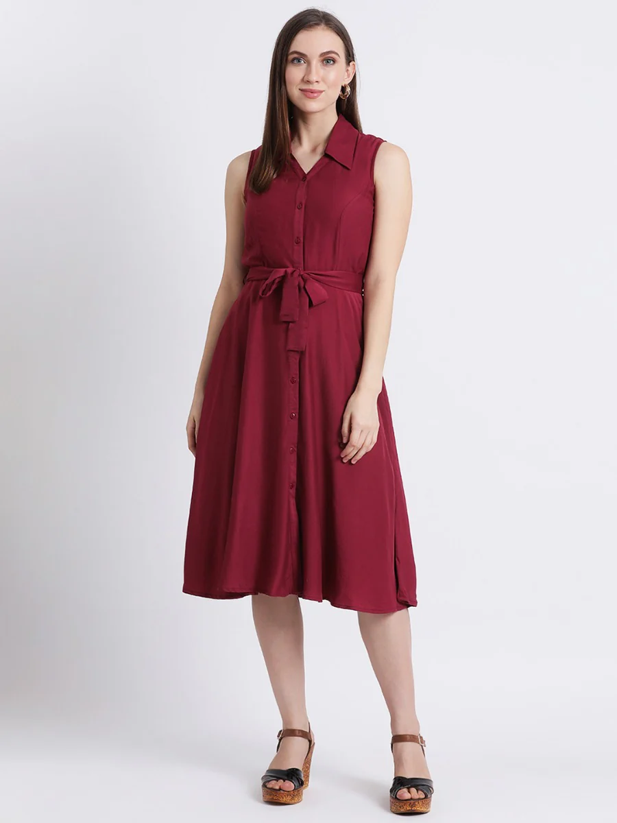 Red Solid Sheath Dress - Image 2