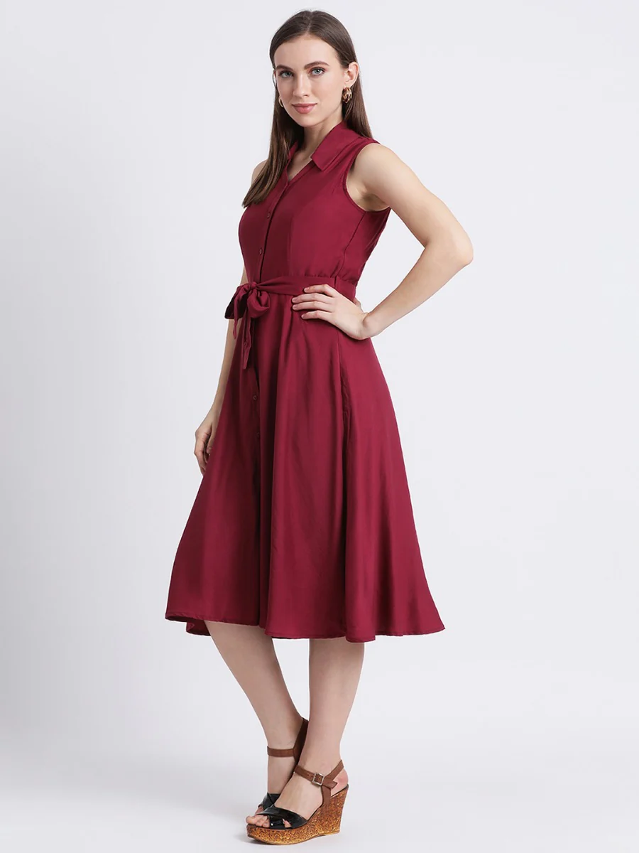 Red Solid Sheath Dress - Image 3