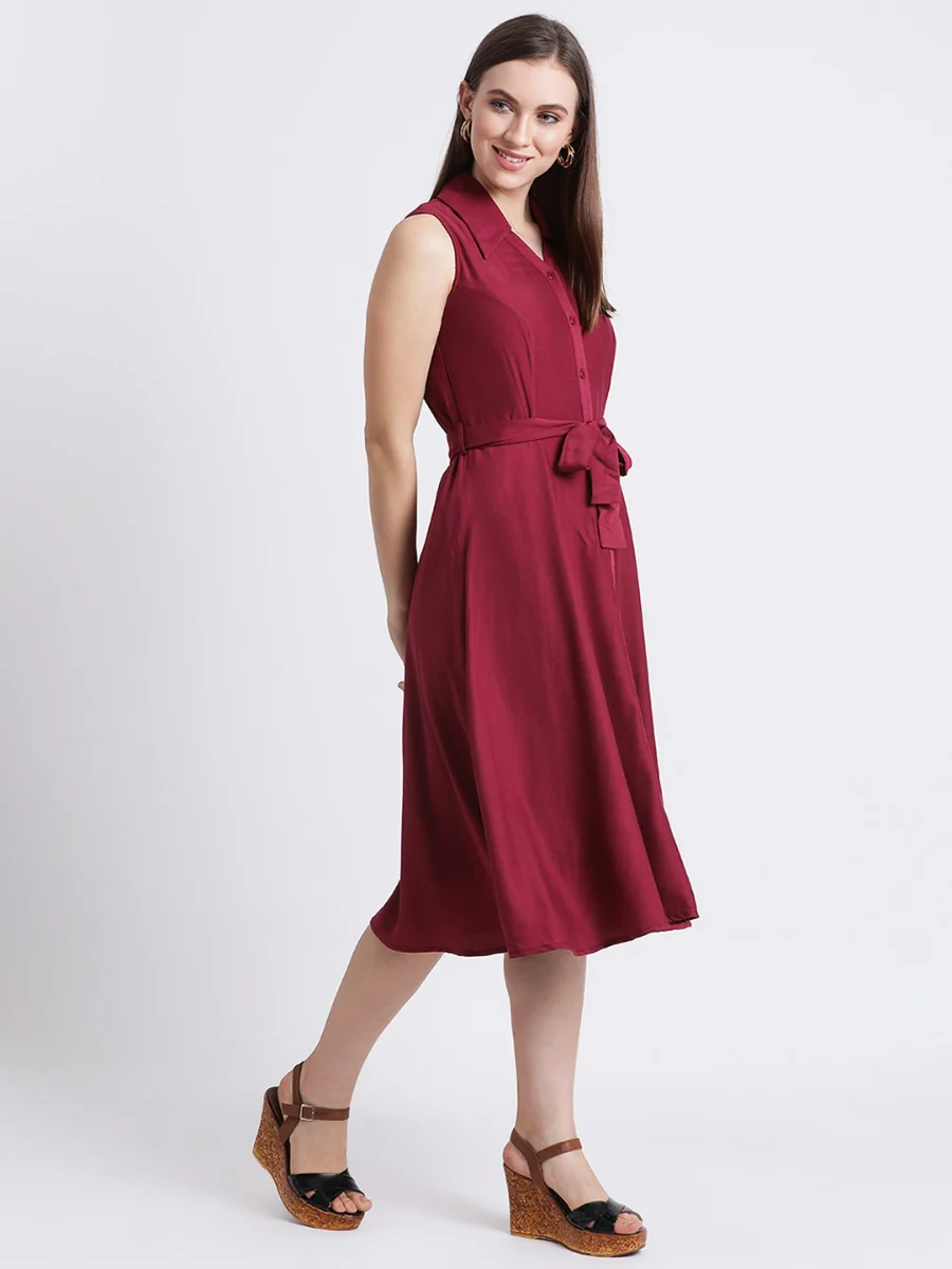 Red Solid Sheath Dress - Image 4