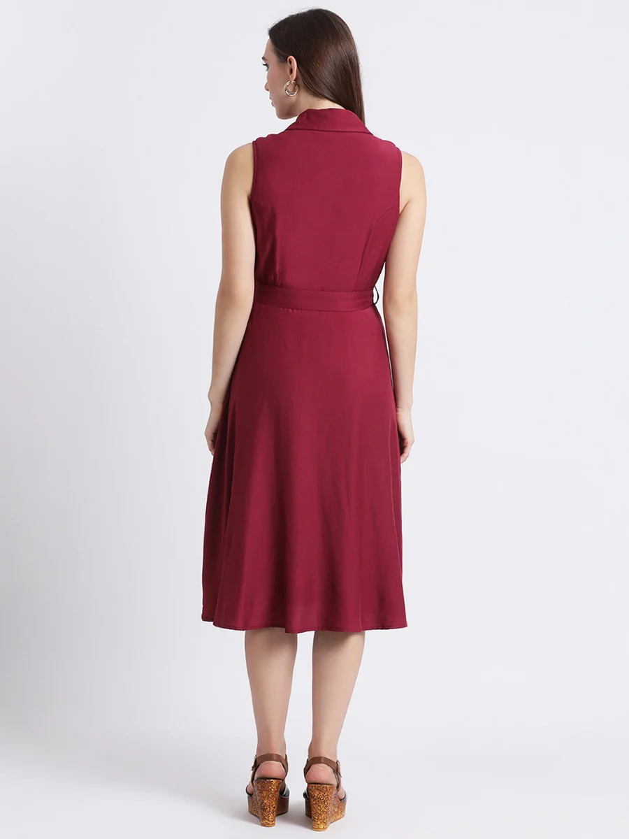 Red Solid Sheath Dress - Image 5