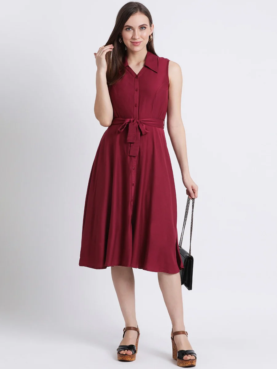 Red Solid Sheath Dress - Image 6