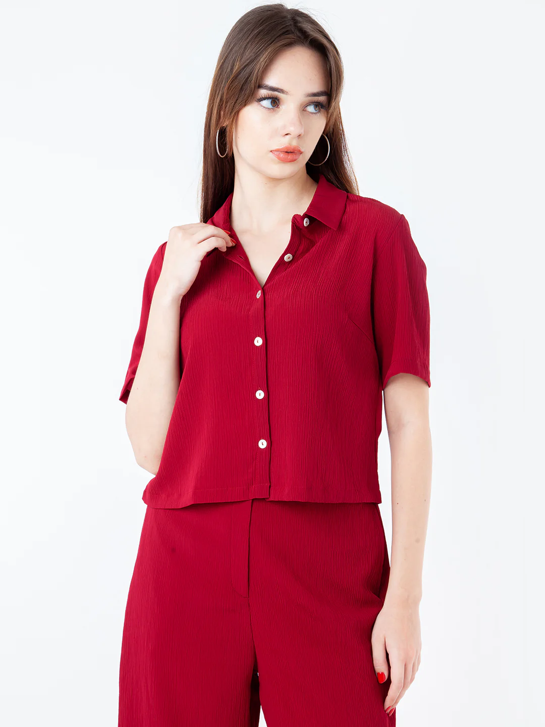 Red Solid Shirt Top - Image 2