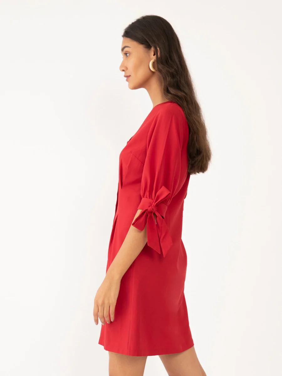 Red Solid Short Dress - Image 3