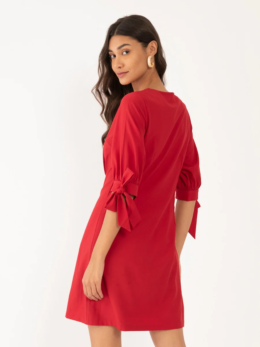 Red Solid Short Dress - Image 4