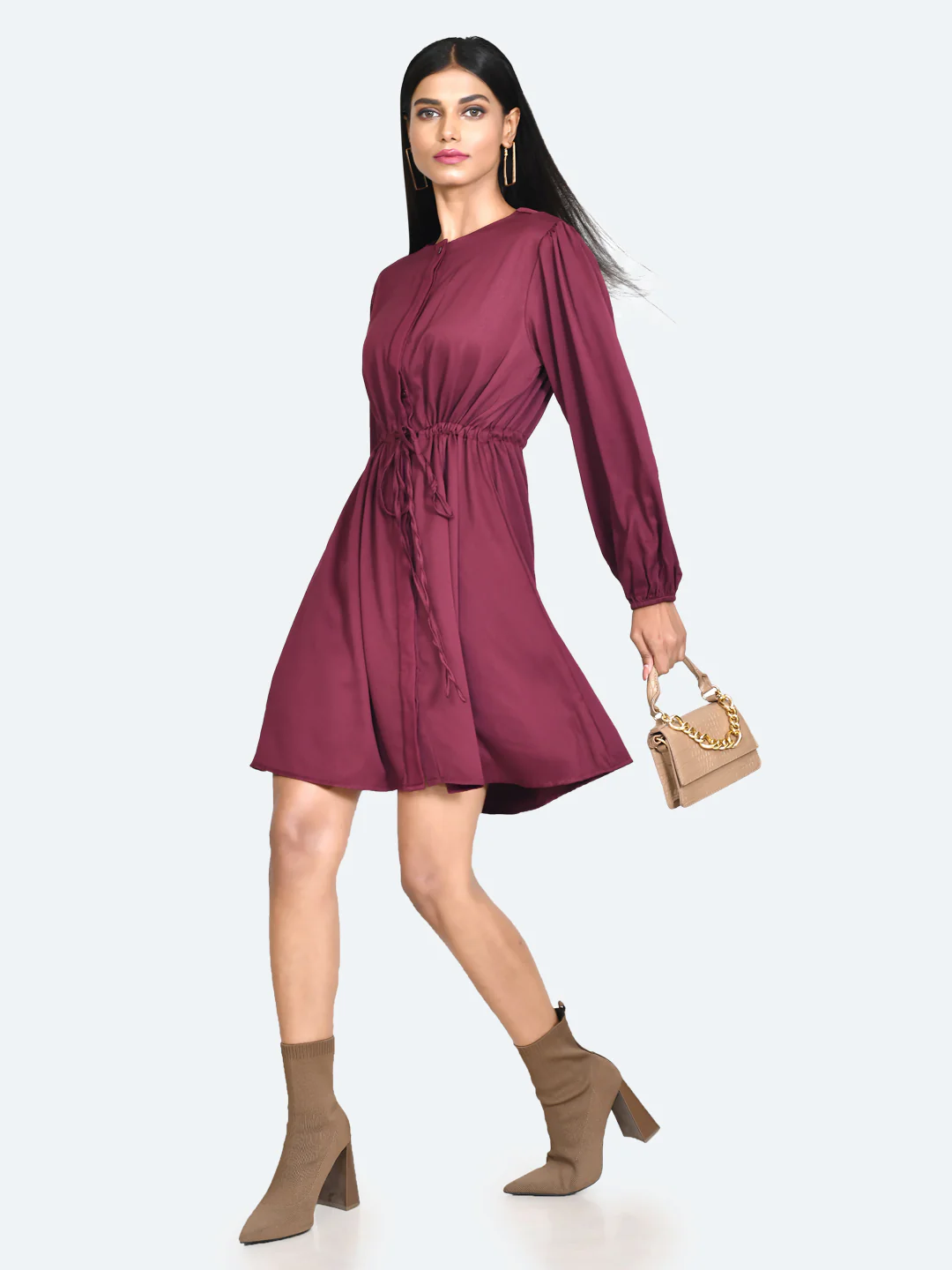Red Solid Short Dress