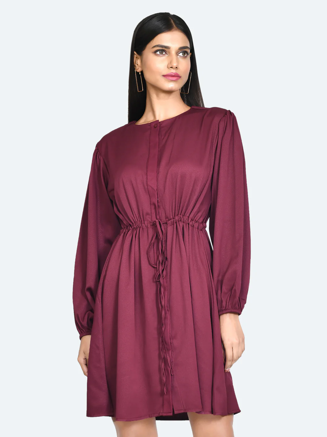 Red Solid Short Dress - Image 2