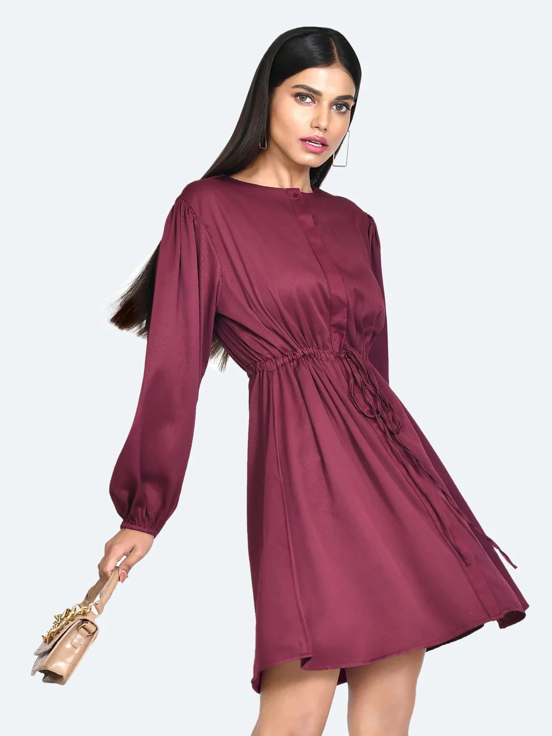 Red Solid Short Dress - Image 3