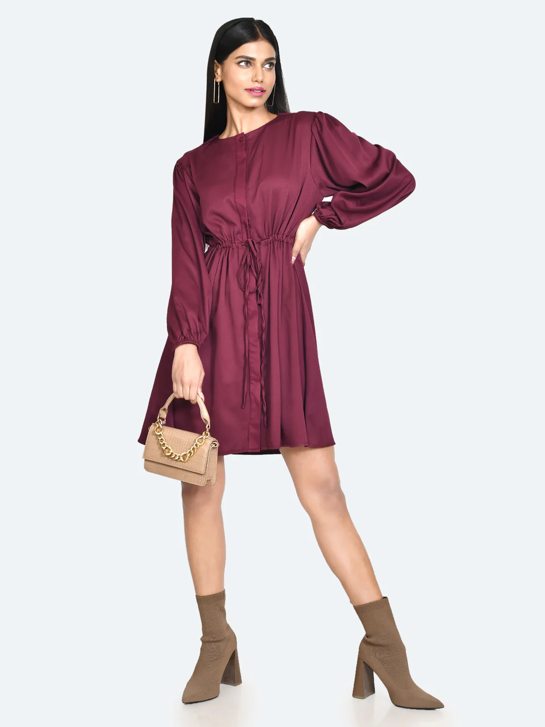 Red Solid Short Dress - Image 5