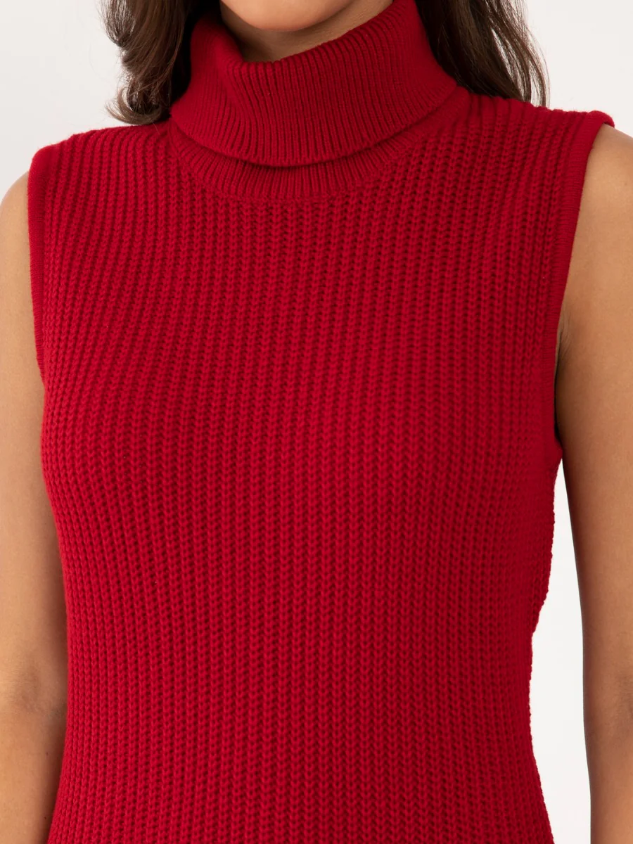 Red Solid Short Dress - Image 3