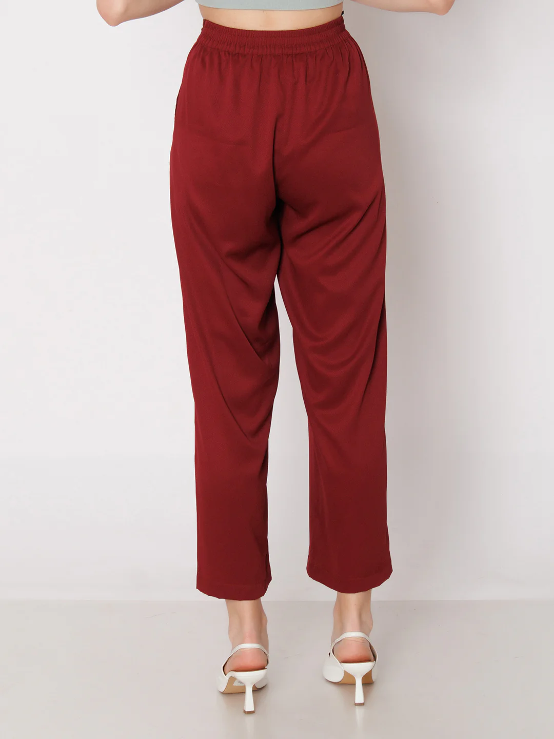 Red Solid Straight Fit Trouser - Image 4