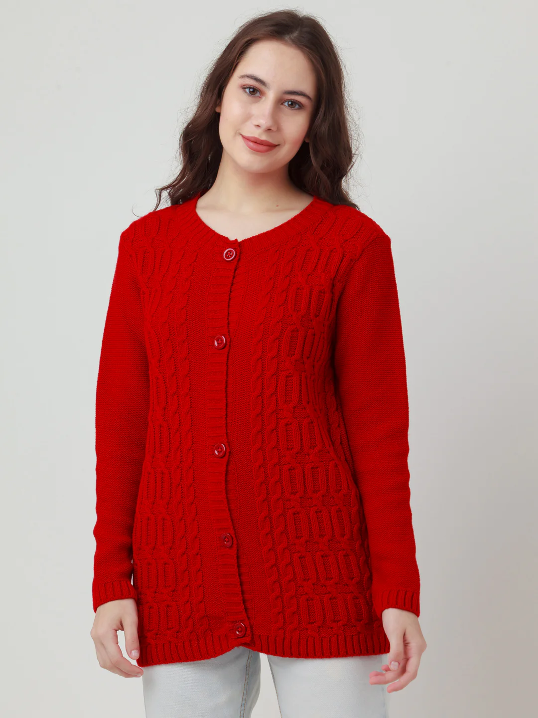 Red Solid Straight Sweater - Image 2