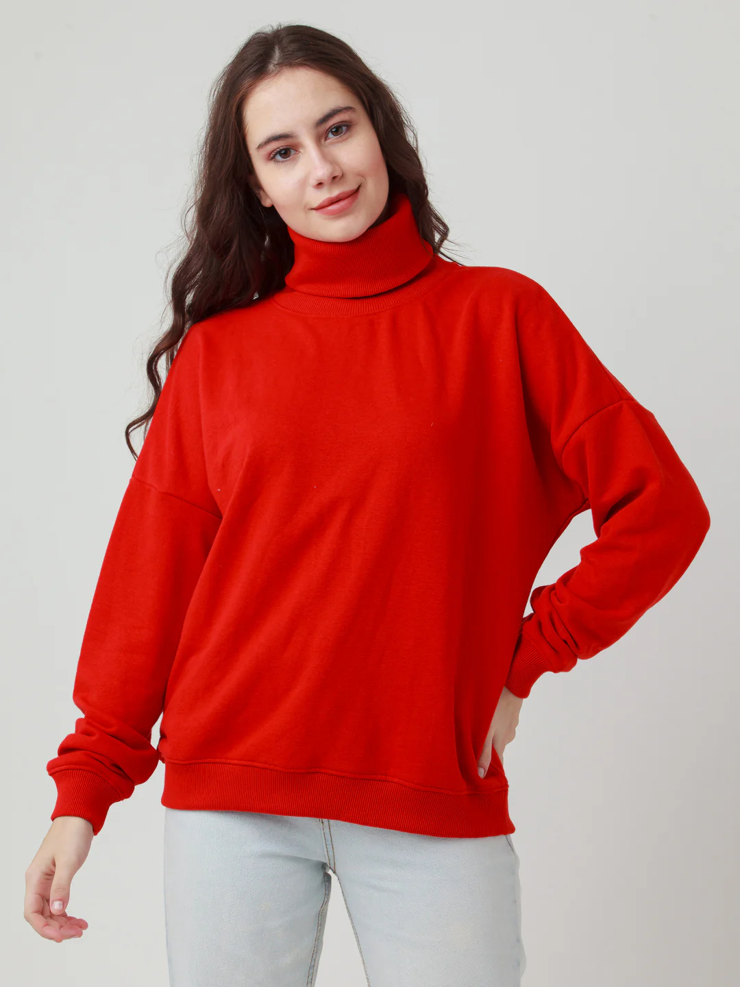 Red Solid Straight Sweatshirt - Image 3