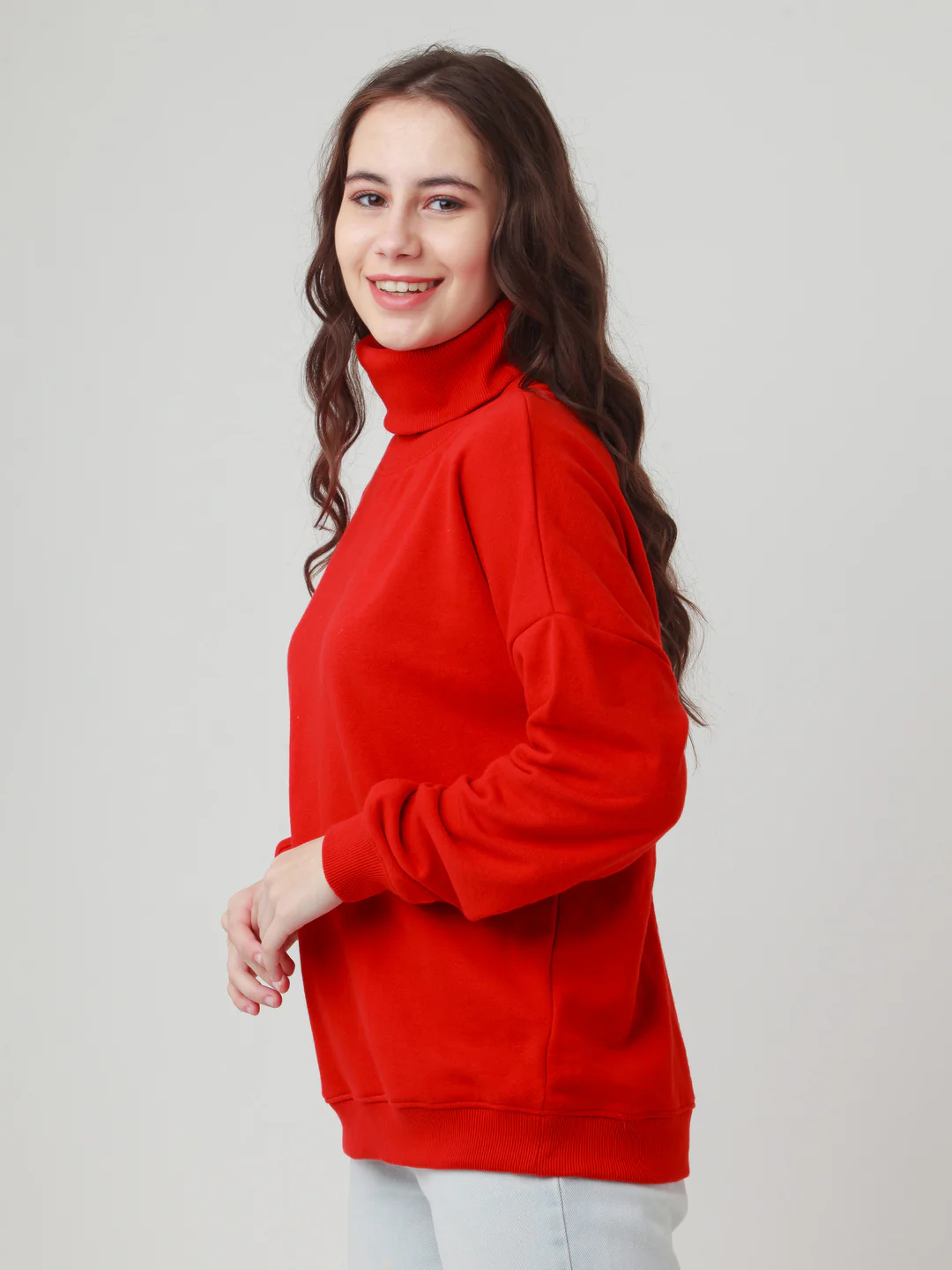 Red Solid Straight Sweatshirt - Image 4