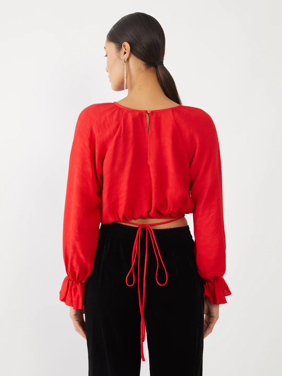 Red Solid Tie-Up Crop Top - Image 4