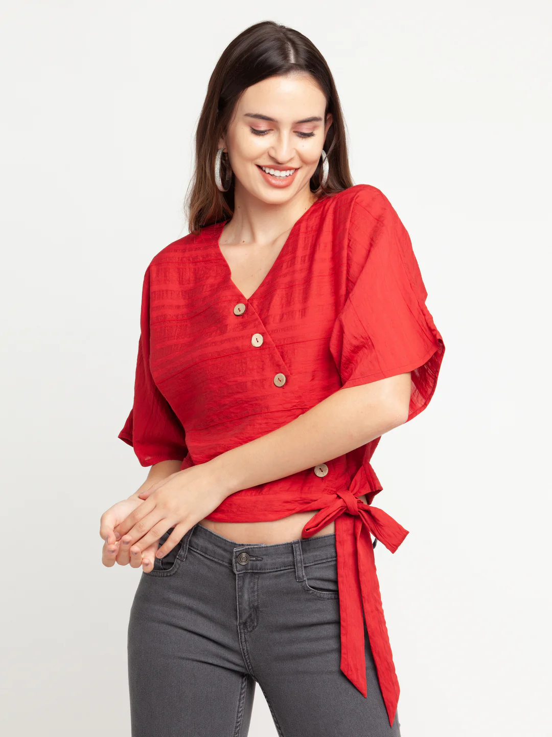 Red Solid Tie-Up Top - Image 2