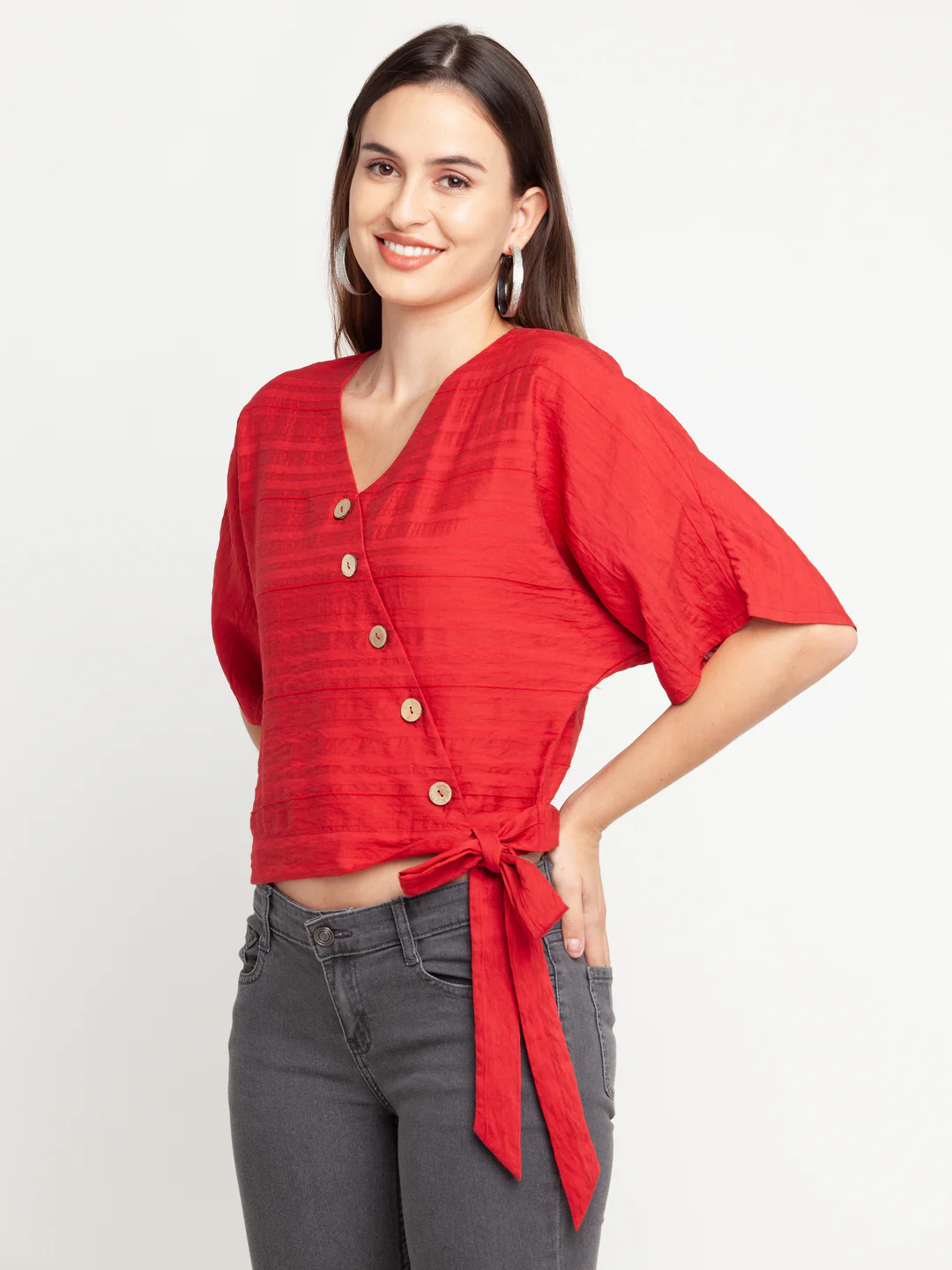 Red Solid Tie-Up Top - Image 3