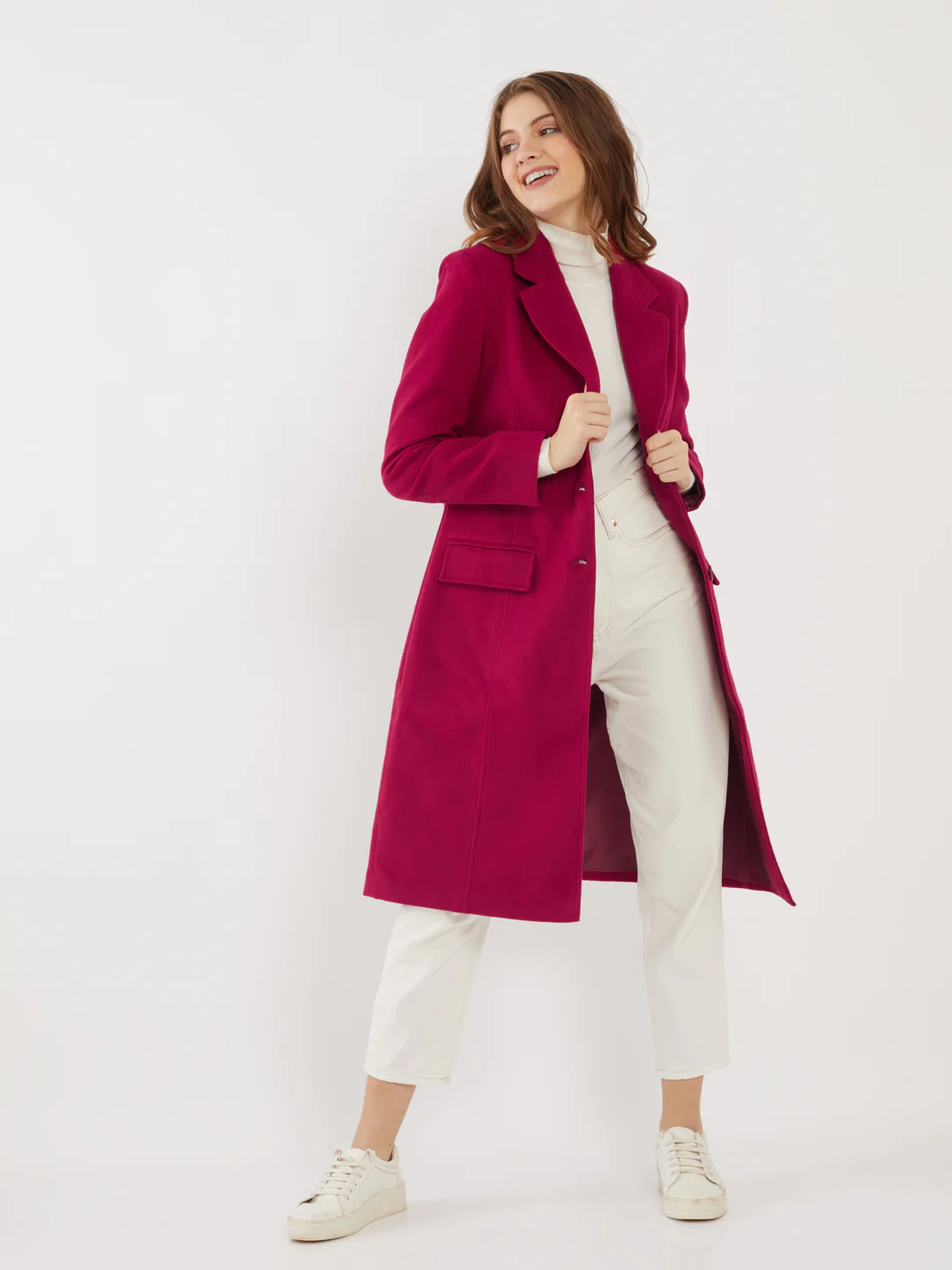 Red Solid Trench Coat - Image 2