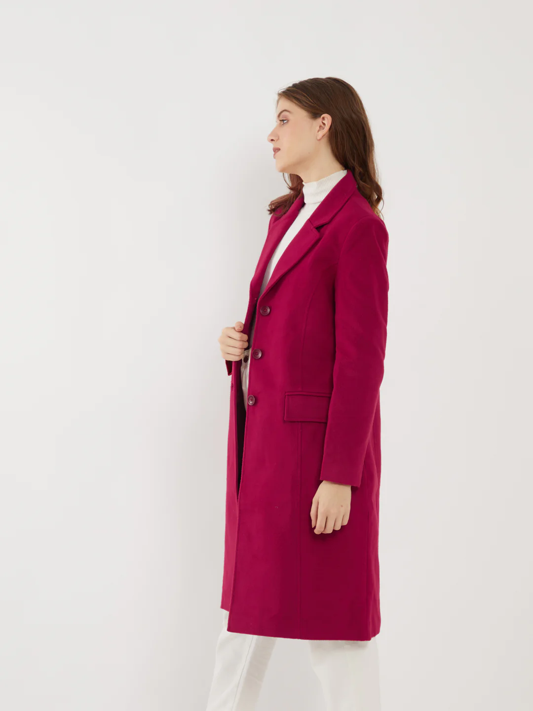 Red Solid Trench Coat - Image 3