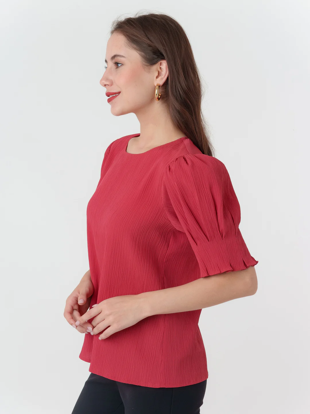 Red Textured Regular Top - Image 3