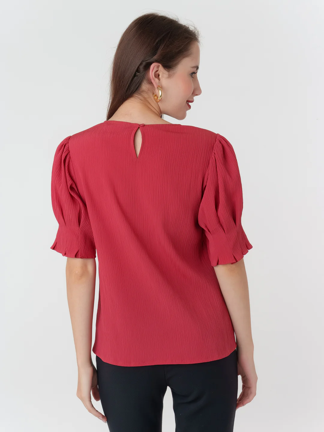 Red Textured Regular Top - Image 4