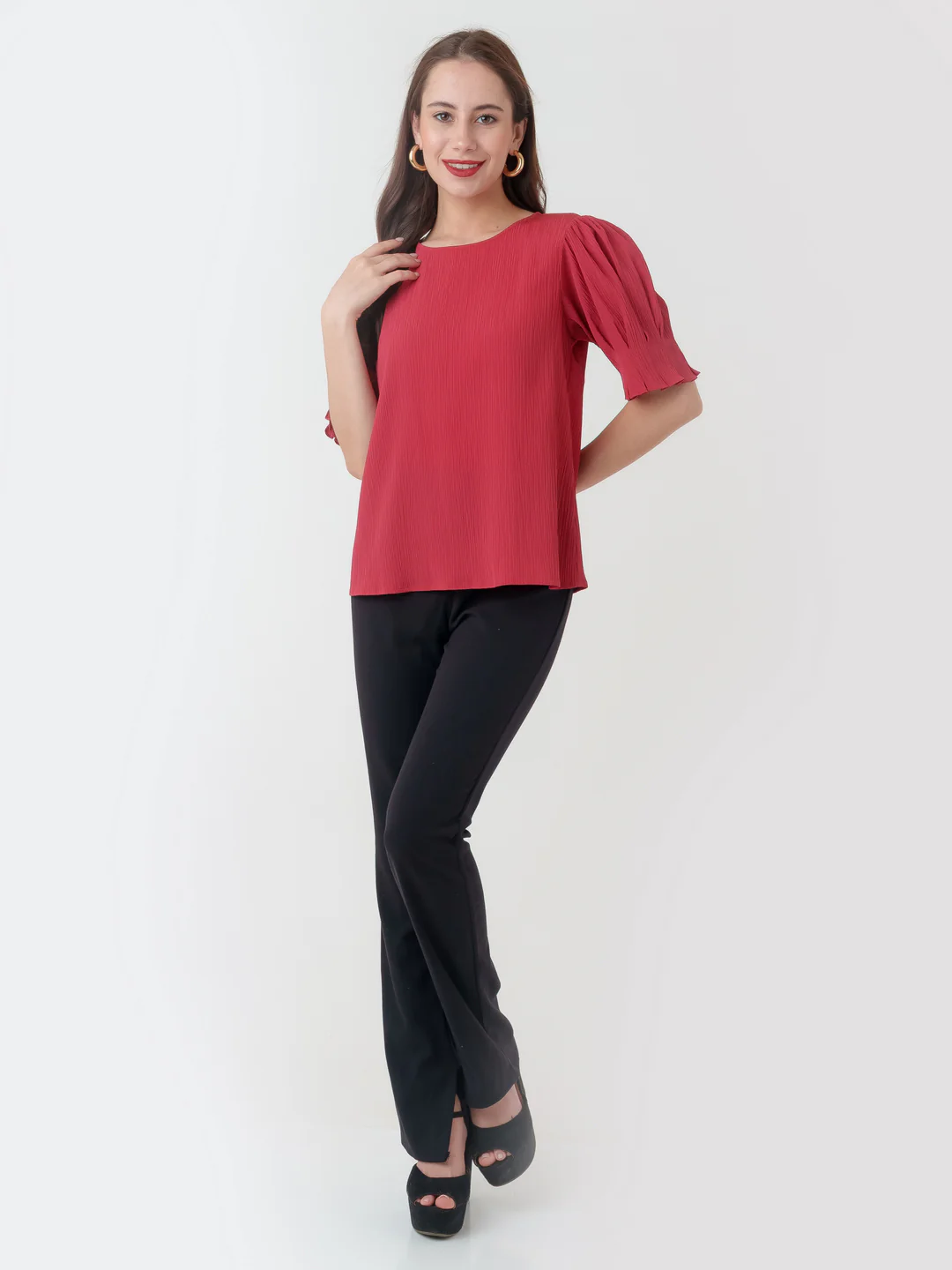 Red Textured Regular Top - Image 5
