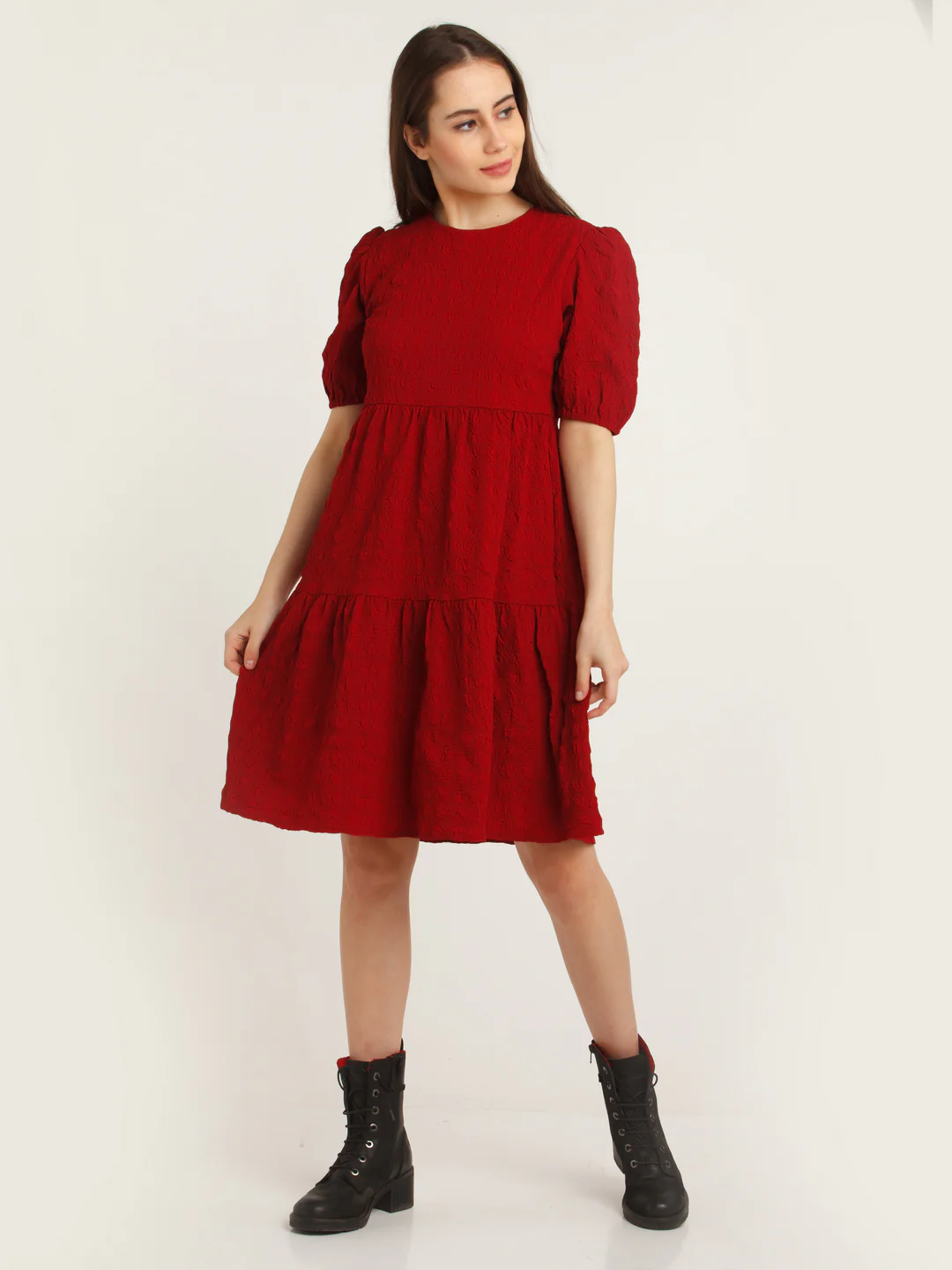 Red Tiered Short Dress - Image 5