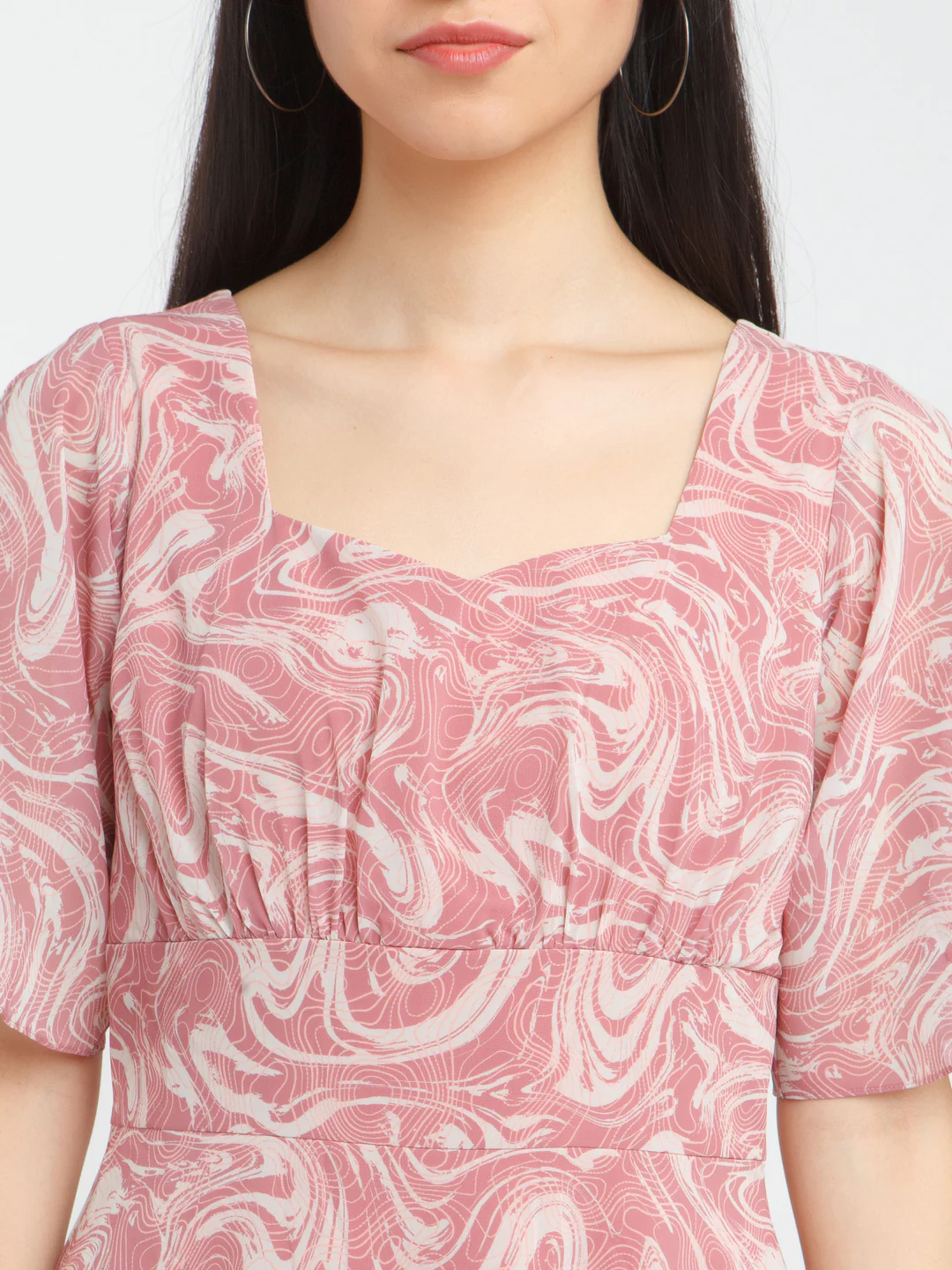 Rust Printed Flared Sleeve Short Dress - Image 6